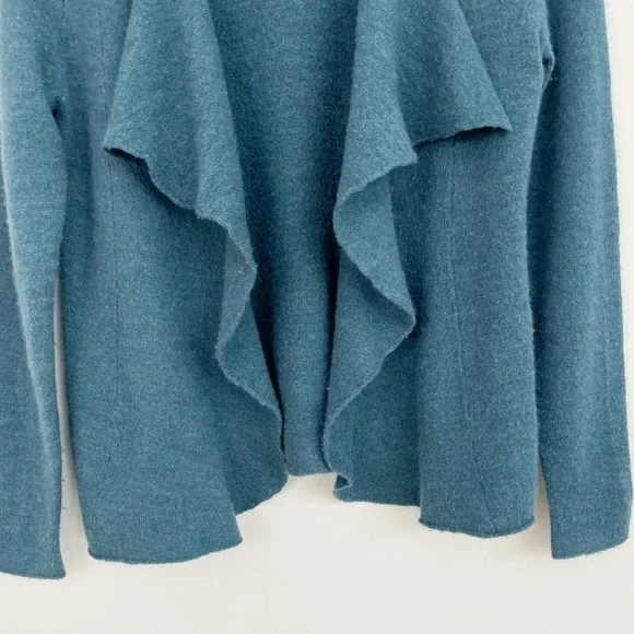 Eileen Fisher Merino Wool Teal Draped Open Front Long Sleeves Sweater Cardigan S - Picture 7 of 16